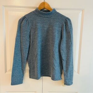 Madewell Puff Sleeve Blue and White Patterned Long Sleeve Top, Size S